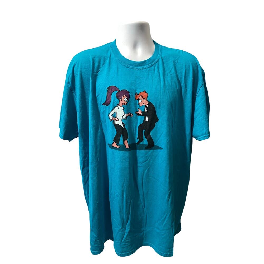 TEEFURY FUTURAMA PULP FICTION SHIRT — Fry & Leela Dance Blue Graphic Tee 3XL